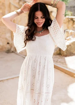 White Broderie Anglaise Maxi Dress Sicily