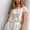 White Broderie Anglaise Off Shoulder Top Athena