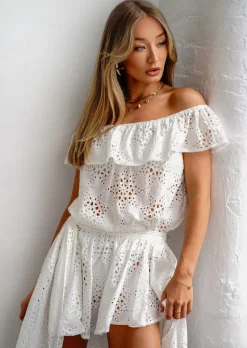 White Broderie Anglaise Off Shoulder Top Athena