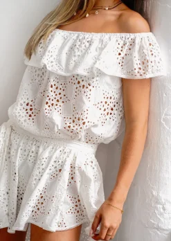 White Broderie Anglaise Off Shoulder Top Athena