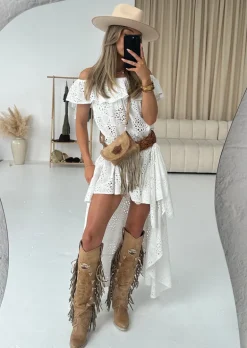 White Broderie Anglaise Off Shoulder Top Athena