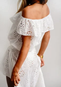 White Broderie Anglaise Off Shoulder Top Athena