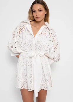 White Cotton eyelet Shirt Dress Florine