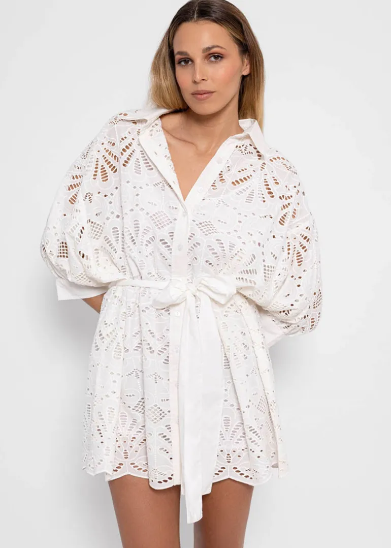 White Cotton eyelet Shirt Dress Florine