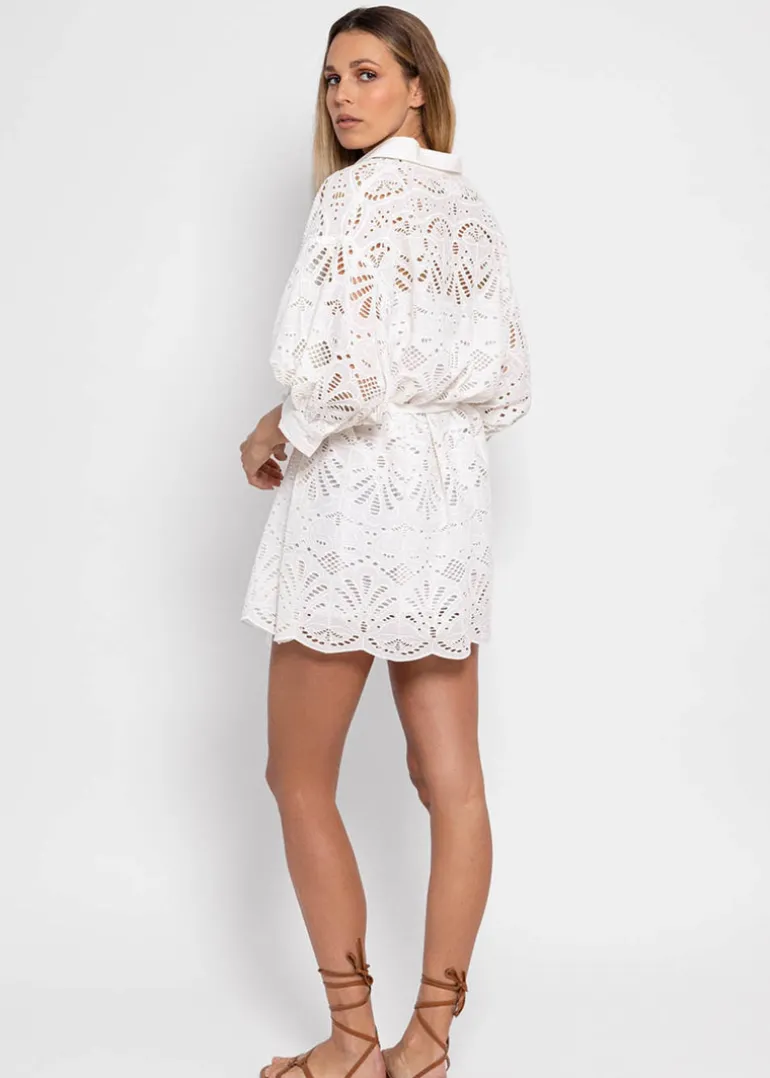 White Cotton eyelet Shirt Dress Florine