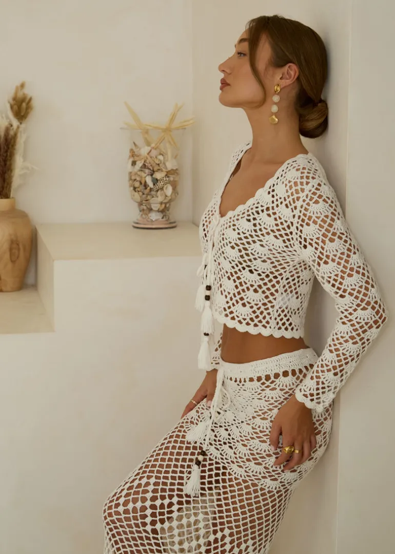 White Crochet Cardigan Sea Shells
