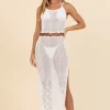 White Crochet Maxi Dress With Beads
