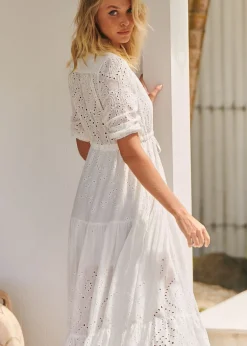 White Embroidered Maxi Dress Tessa