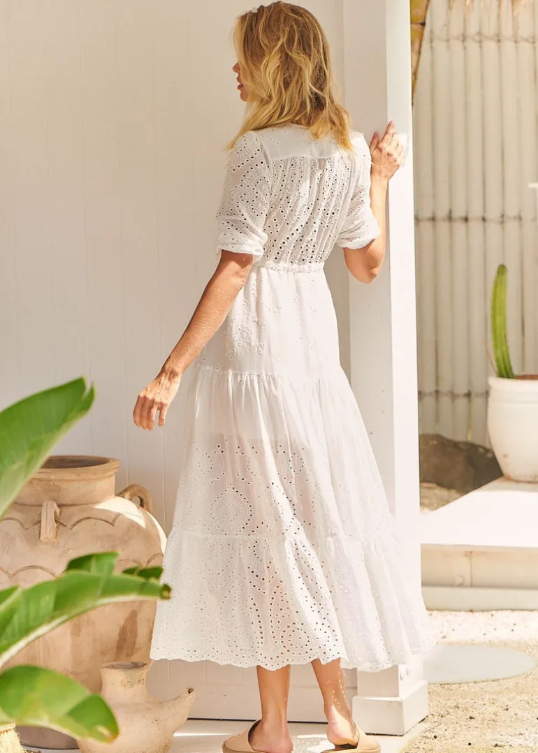 White Embroidered Maxi Dress Tessa