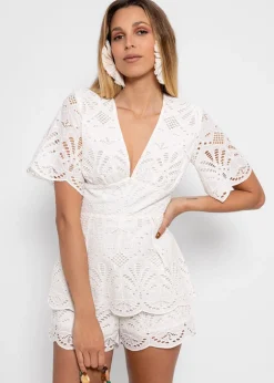 White Eyelet Cotton Jumpsuit Marina