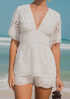 White Eyelet Cotton Jumpsuit Marina