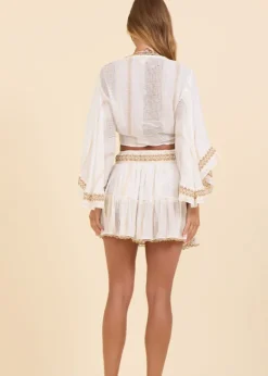 White Lurex Stripe Front Tie Top