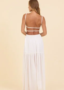 White Lurex Stripe Maxi Dress