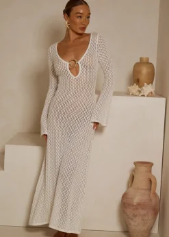 White Maxi Crochet knit Dress Santa Monica