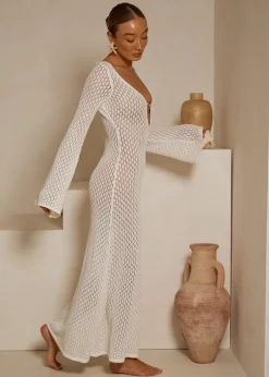 White Maxi Crochet knit Dress Santa Monica