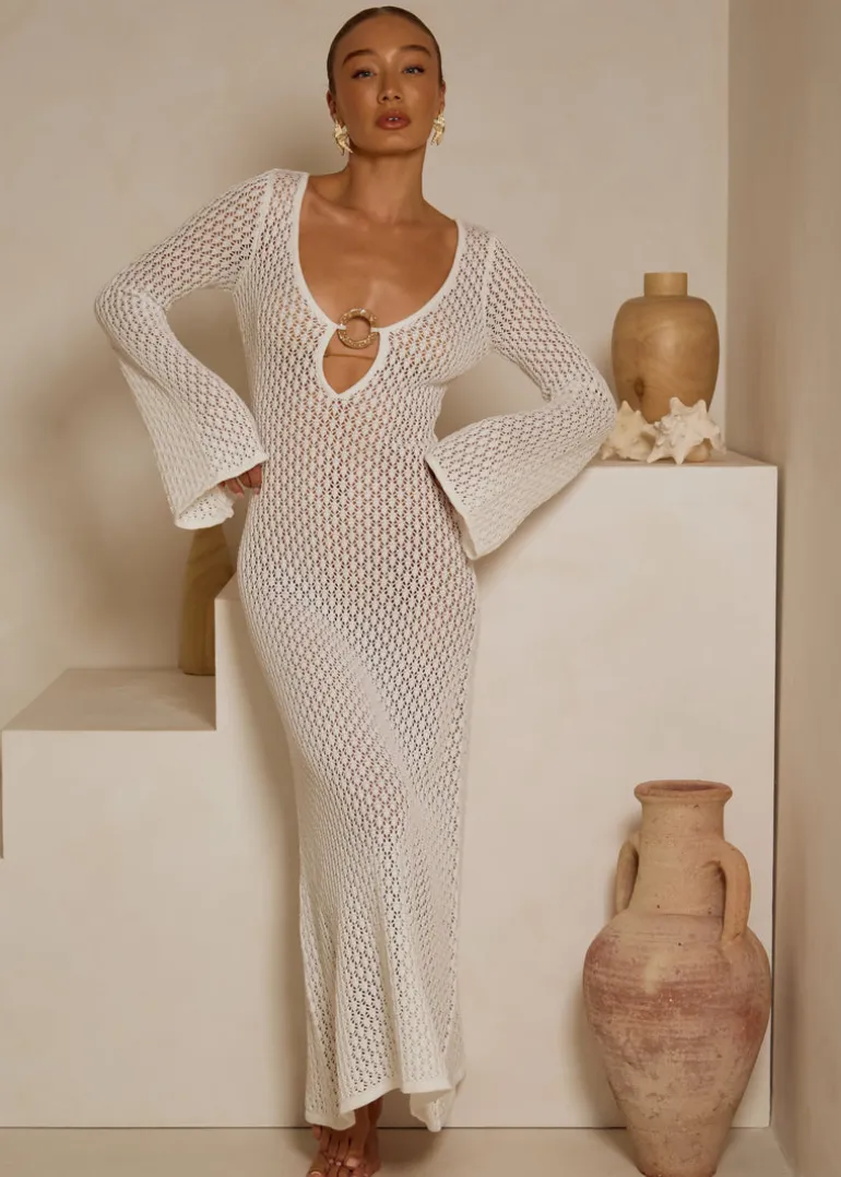 White Maxi Crochet knit Dress Santa Monica