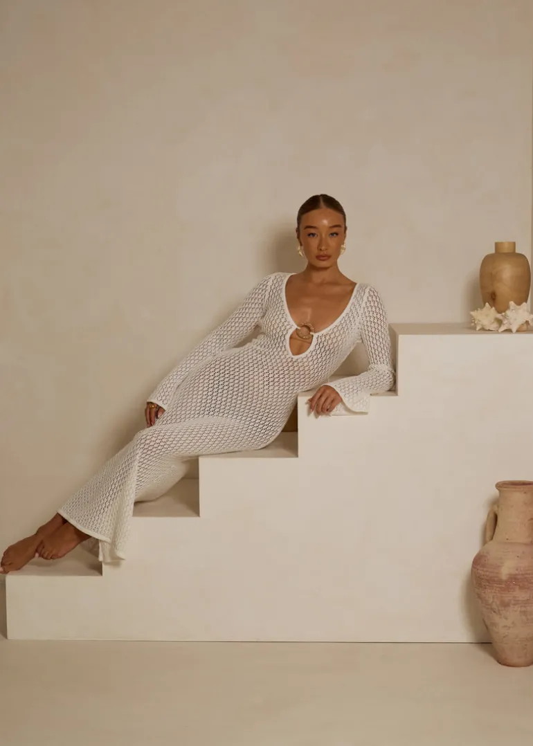 White Maxi Crochet knit Dress Santa Monica
