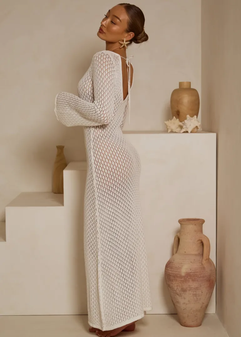 White Maxi Crochet knit Dress Santa Monica