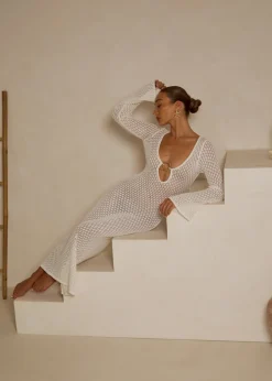 White Maxi Crochet knit Dress Santa Monica