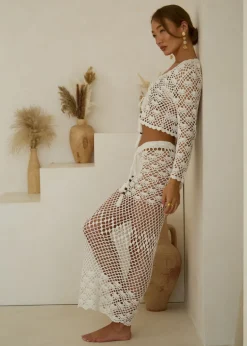 White Maxi Crochet Skirt Sea Shells