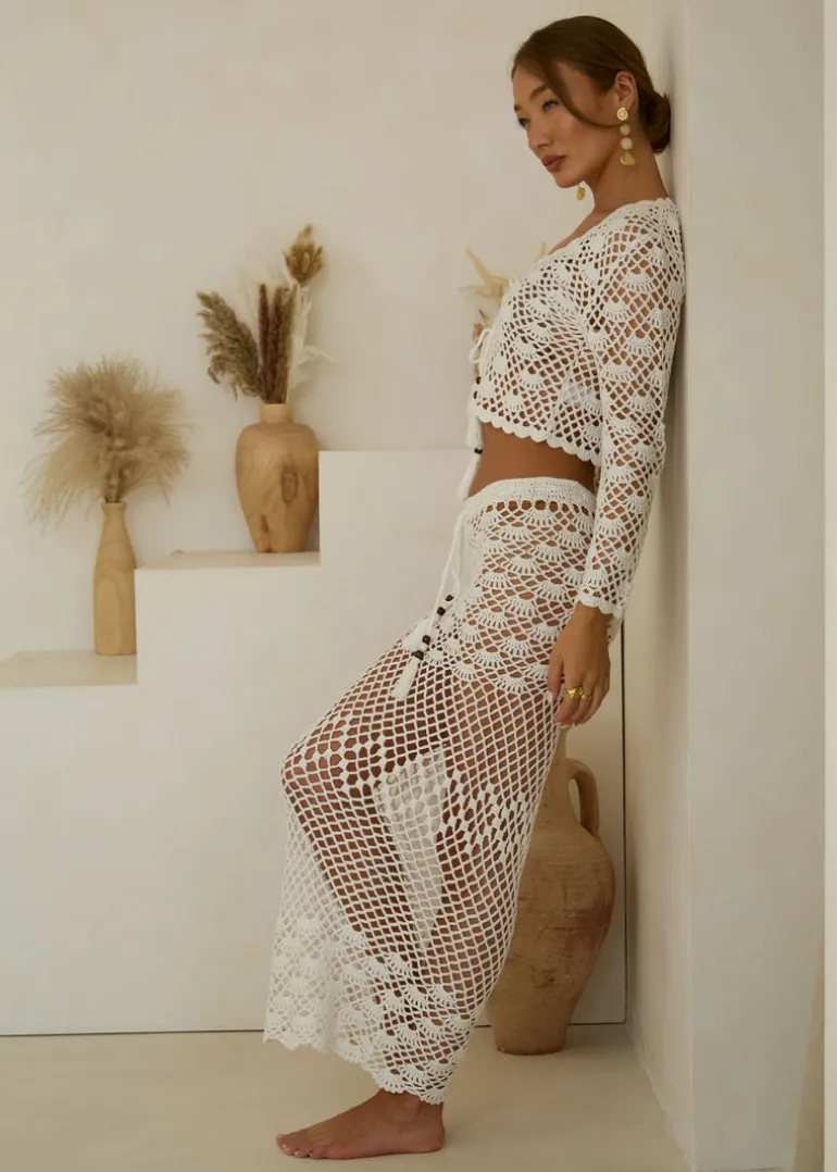 White Maxi Crochet Skirt Sea Shells