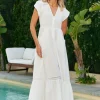 White Mirage Embroidered Carmen Maxi Dress