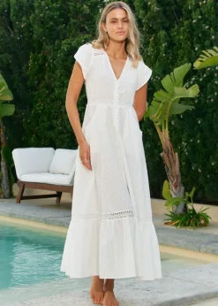 White Mirage Embroidered Carmen Maxi Dress