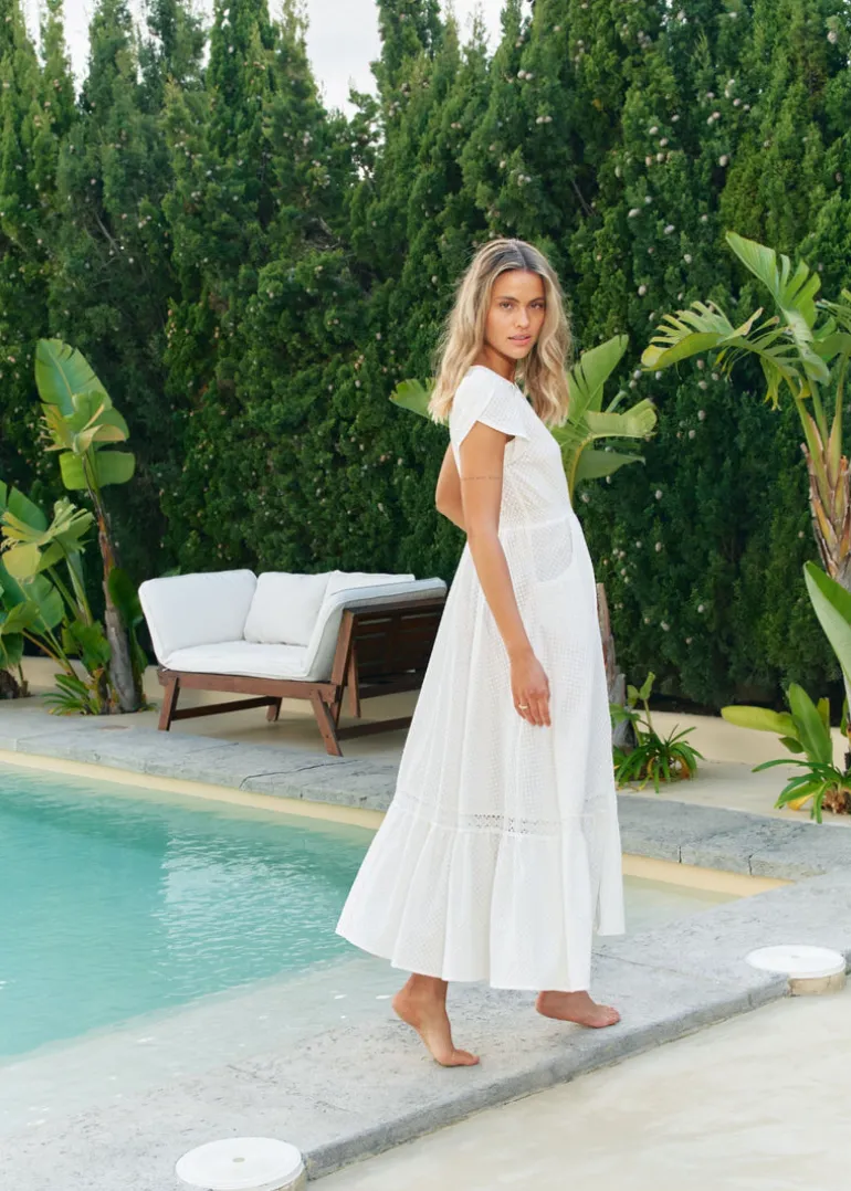 White Mirage Embroidered Carmen Maxi Dress