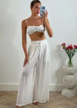 White Stretchy Lace Palazzo Pants Ibiza