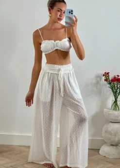 White Stretchy Lace Palazzo Pants Ibiza