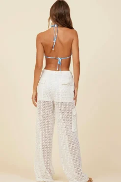 White Vertical Crochet Cargos